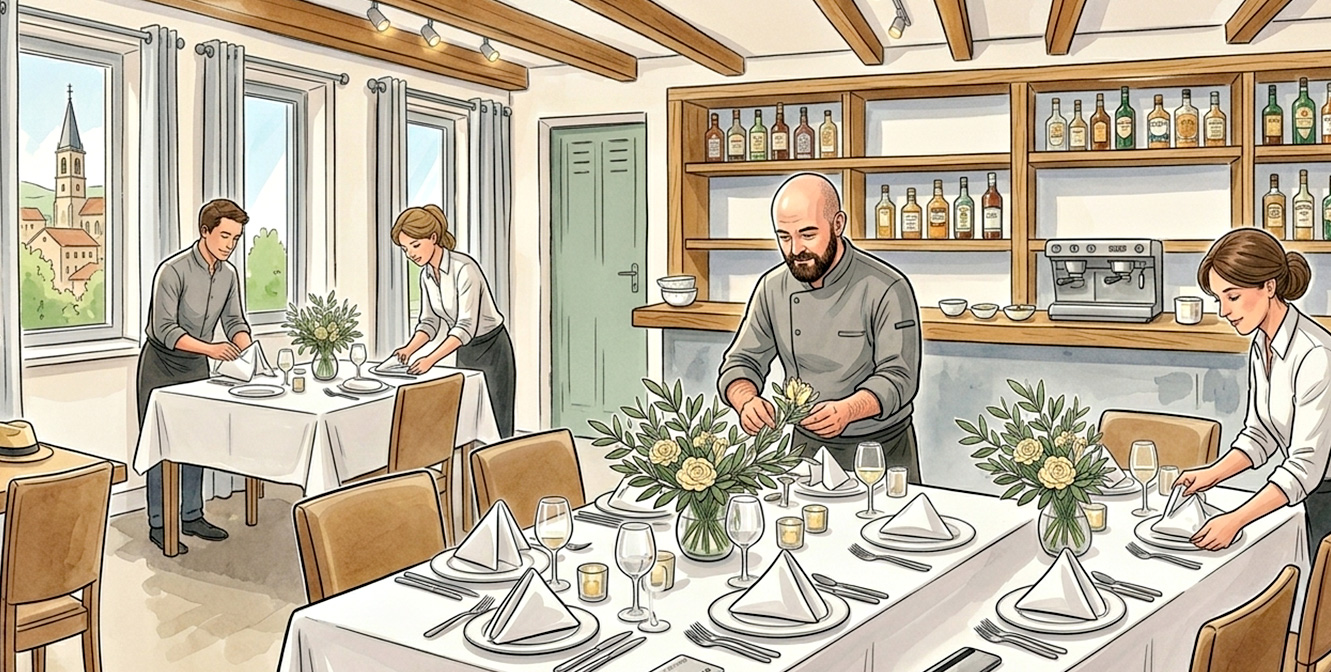 Mariage étape 5 : mise en place de la salle la veille du mariage avec toue l'équipe du Ginkgo